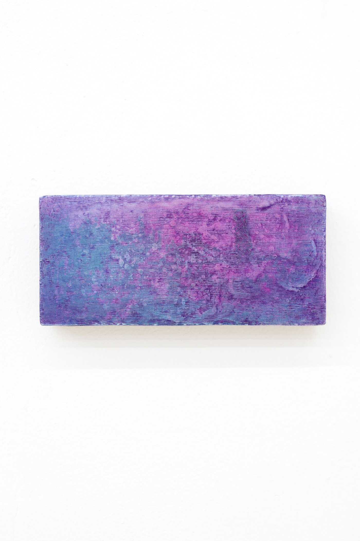 Mtatsminda Turn 13. Small horizontal painting on an oak block, a hazy field of violet, magenta and blue.