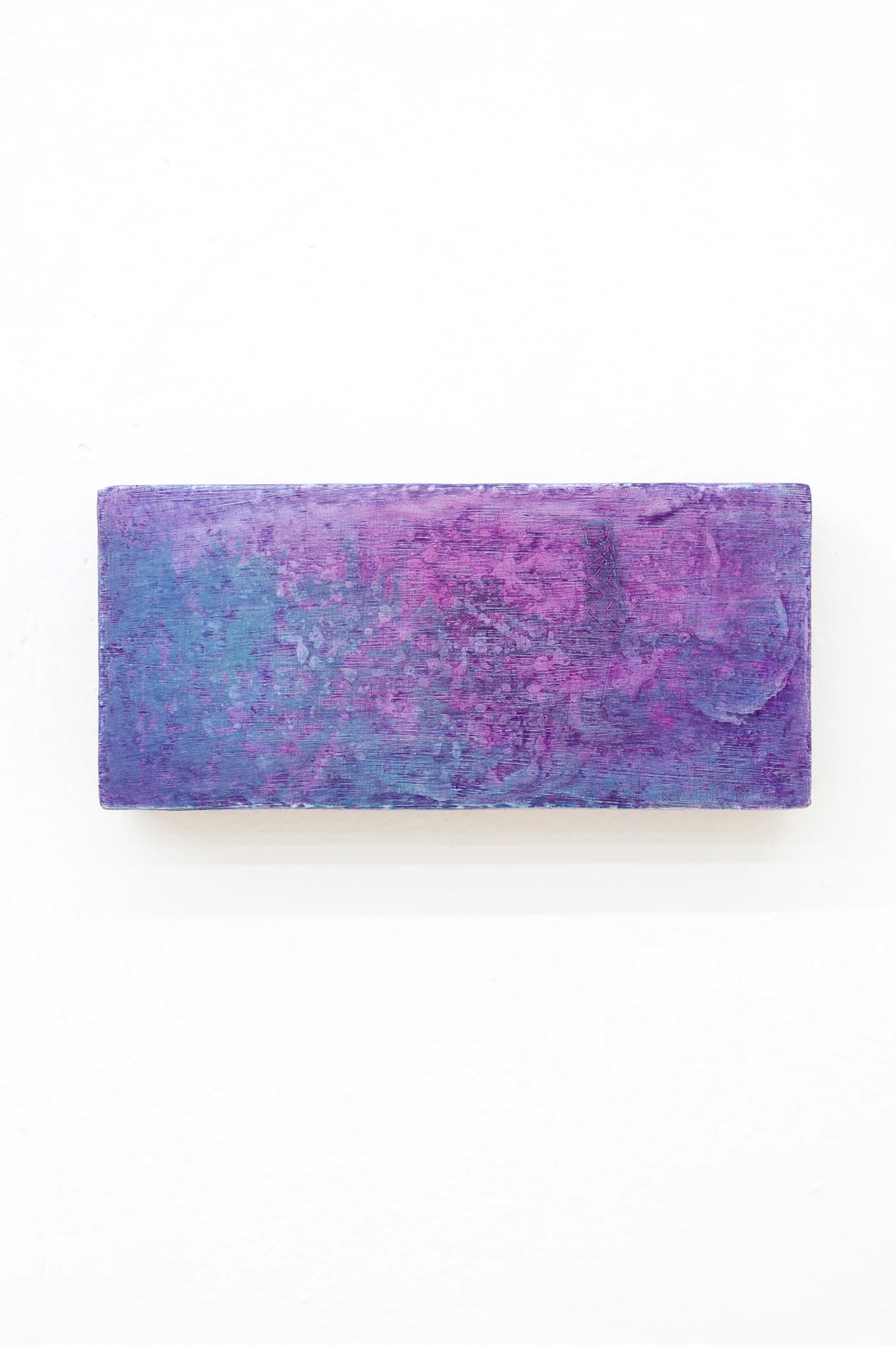 Mtatsminda Turn 13. Small horizontal painting on an oak block, a hazy field of violet, magenta and blue.