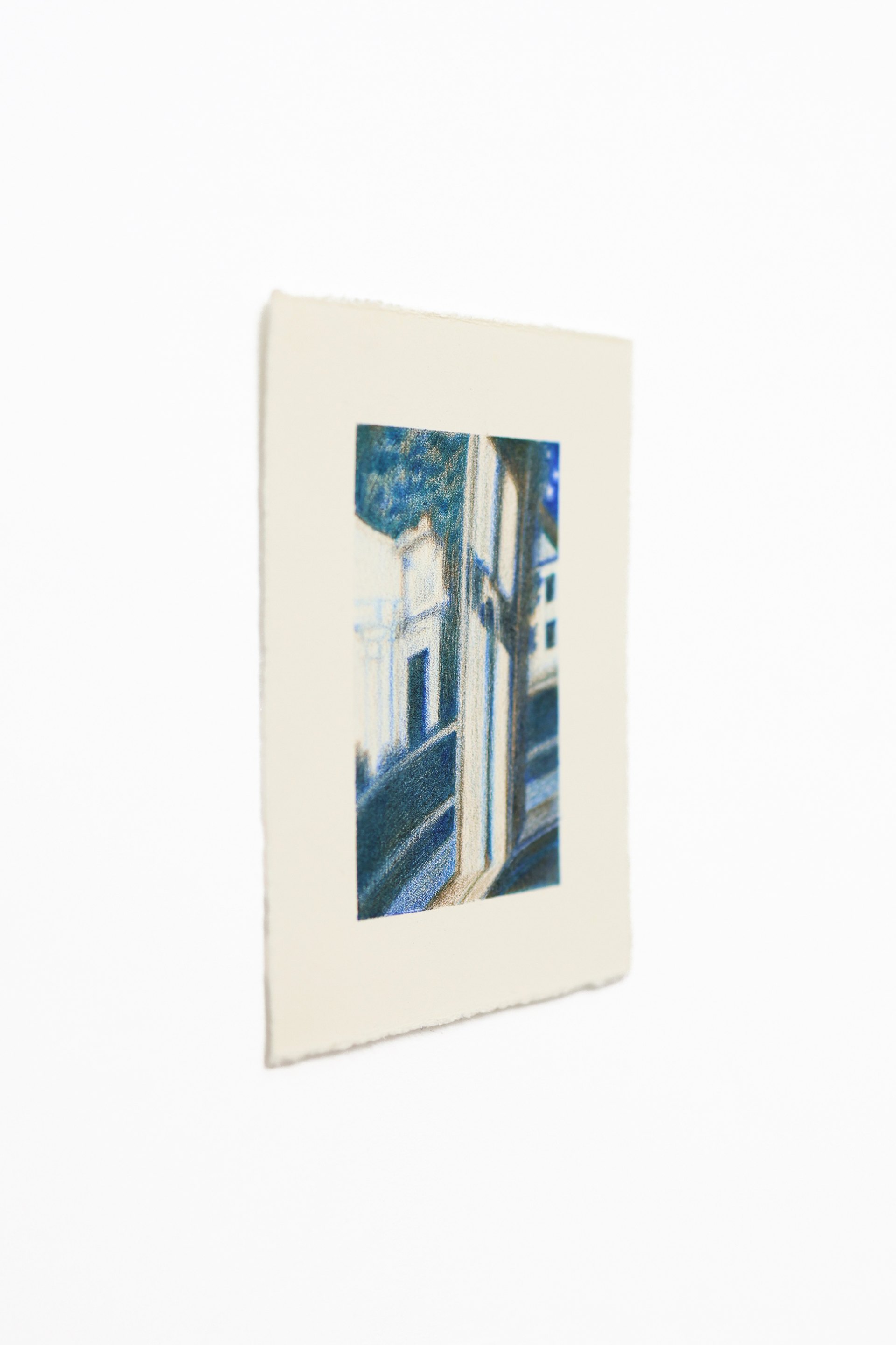 Mtatsminda Turn (Study). Closer view of the drawing, its blue-green marks describing the moonlit house and foliage.