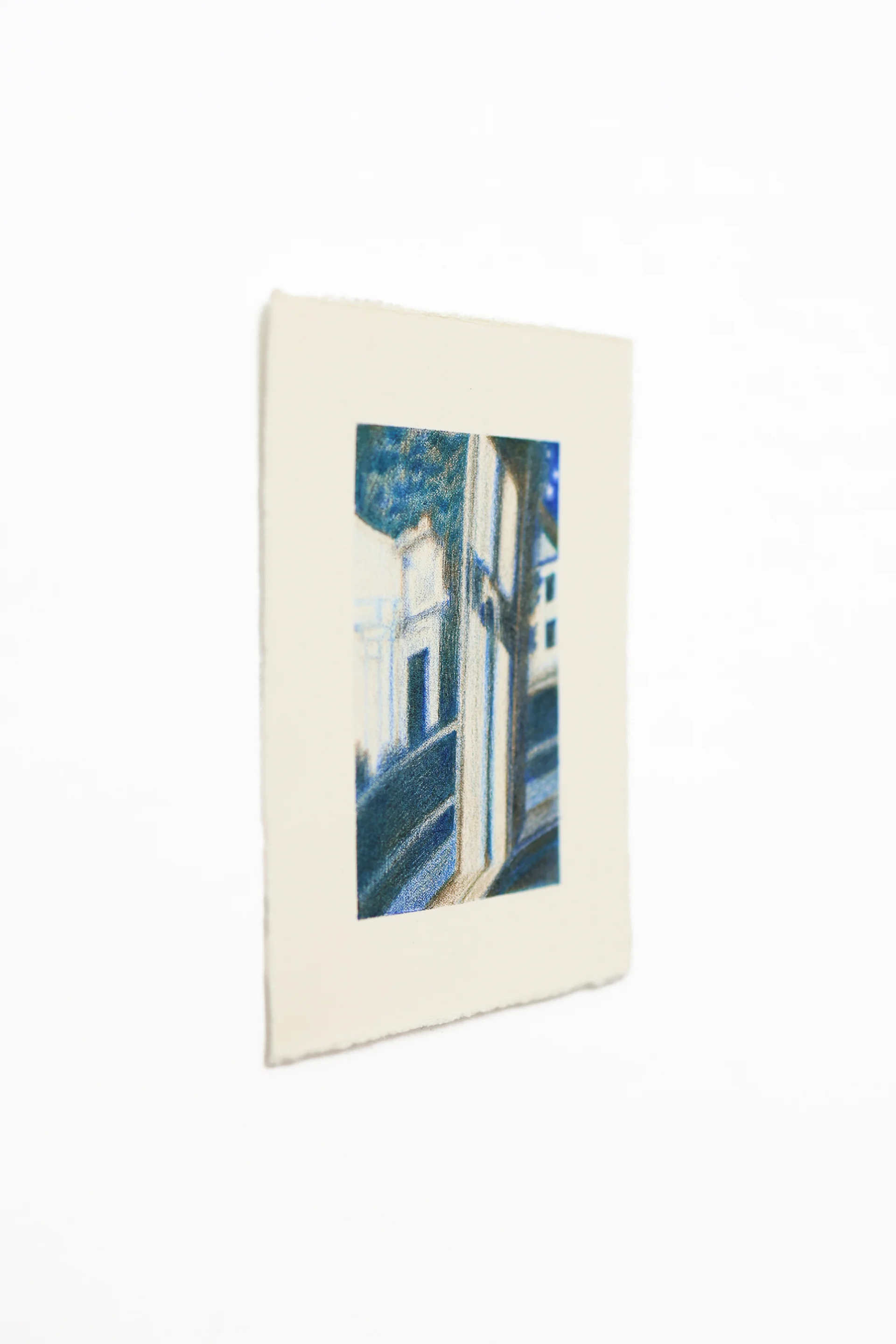 Mtatsminda Turn (Study). Closer view of the drawing, its blue-green marks describing the moonlit house and foliage.