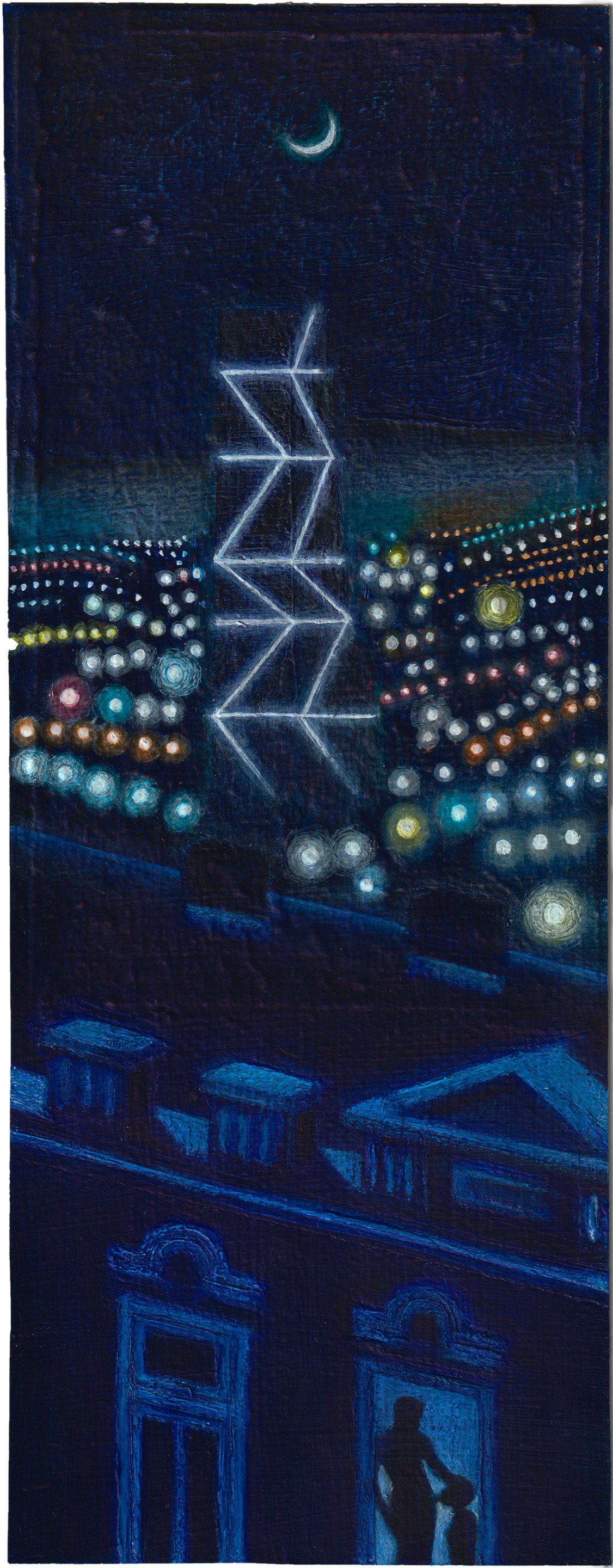 Tbilisi, Saturday Night. Closer view of the painting's dark, luminous surface.