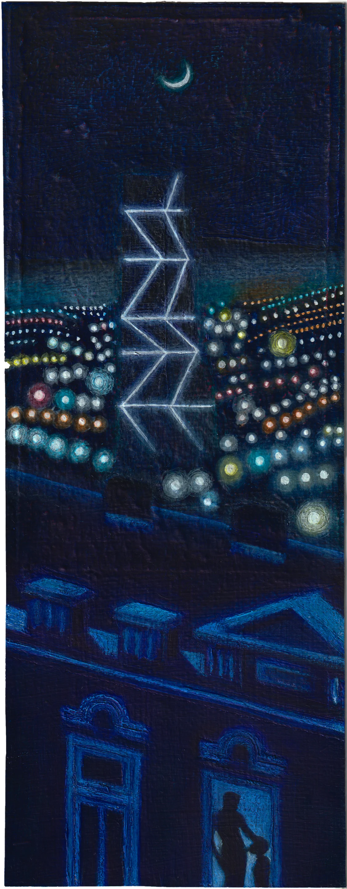 Tbilisi, Saturday Night. Closer view of the painting's dark, luminous surface.